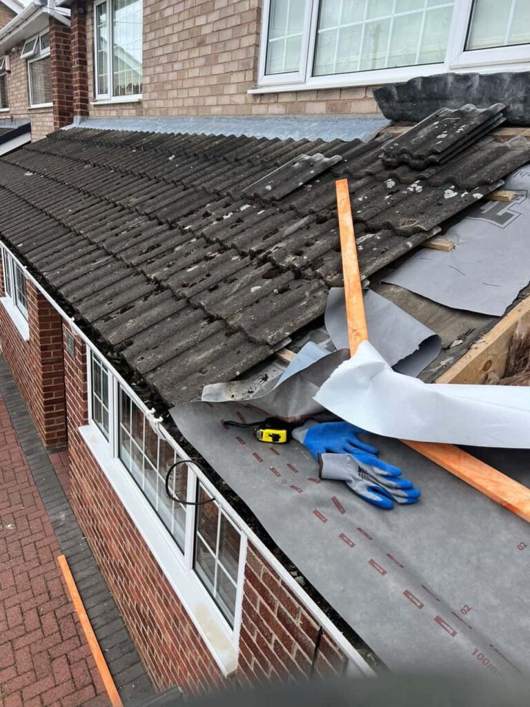 This is a photo of a pitched roof which is being repaired. The existing roof was leaking badly. Works carried out by Warlingham Roofing Repairs